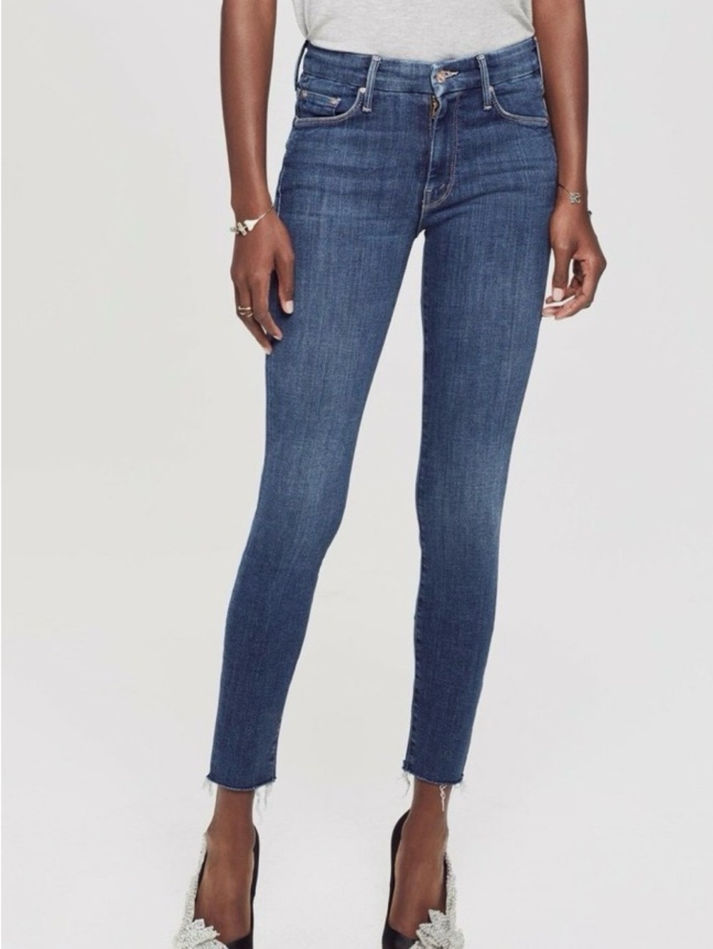 MOTHER The Mid Rise Dazzler Ankle Fray Jeans Blue Waist 27